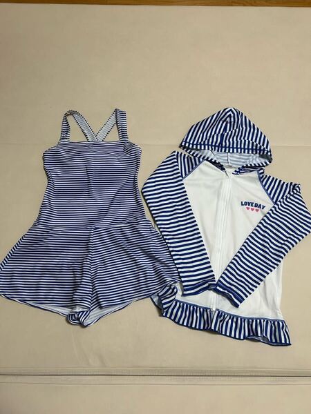 サイズ140 ワンピース水着 ラッシュガード 女の子 セット まとめ売り 海水浴 プール 記名なし ホームクリーニング済