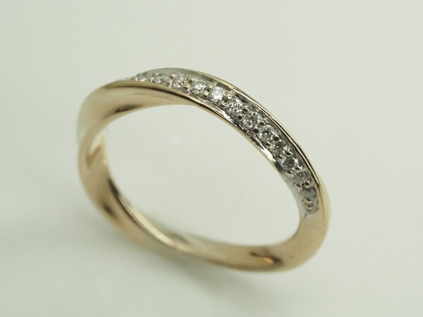 ●STAR JEWELRY スタージュエリー 天然ダイヤモンドウェーブリング 指輪 K18YG D0.10ct 9号