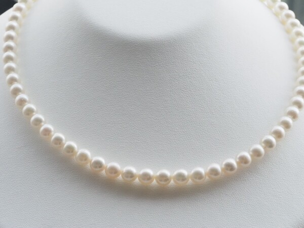 田崎真珠 TASAKI タサキ 極上良質天然アコヤ本真珠ネックレス シルバークラスプ パール6.4mm~6.9mm珠 44cm