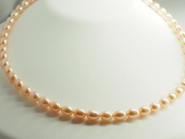 田崎真珠 TASAKI タサキ ピンクオレンジパール真珠ネックレス K18YGクラスプ パール7.5mm~8.5mm珠 43cm