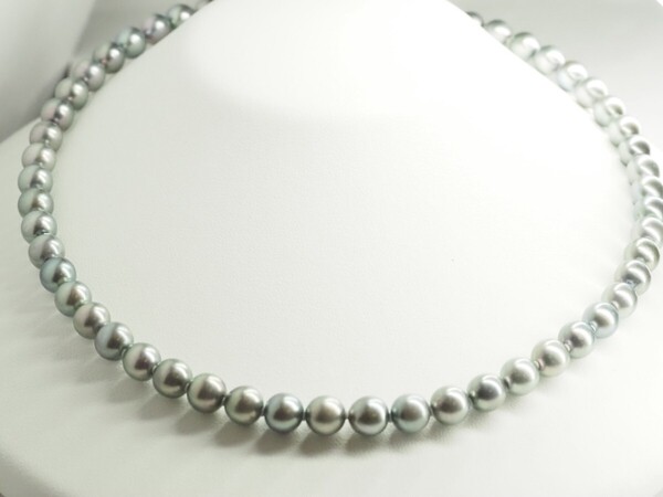 天然グレーアコヤ本真珠ネックレス シルバー パール7.5mm~8.0mm珠 45cm