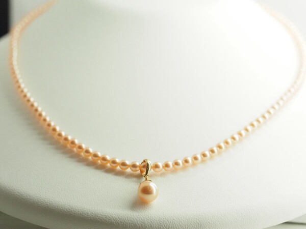 田崎真珠 TASAKI タサキ オレンジカラーパールネックレス K18YG 42cm