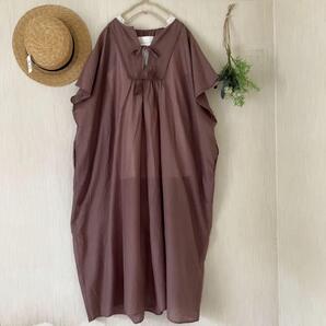 新品★サマンサ モスモス★sm2★ 胸タッセルリボン*フレンチスリーブ*ワンピース*涼しいふんわり可愛いシルエット*ブラウン