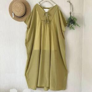 新品★サマンサ モスモス★sm2★ 胸タッセルリボン*フレンチスリーブ*ワンピース*涼しいふんわり可愛いシルエット*イエロー