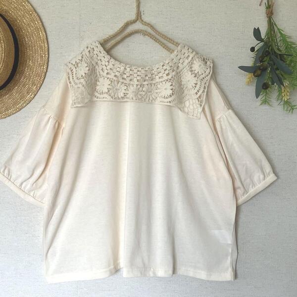 新品★サマンサモスモス★sm2★お花レース*襟パーツレース付カットソー*前後着2way*着回し力抜群