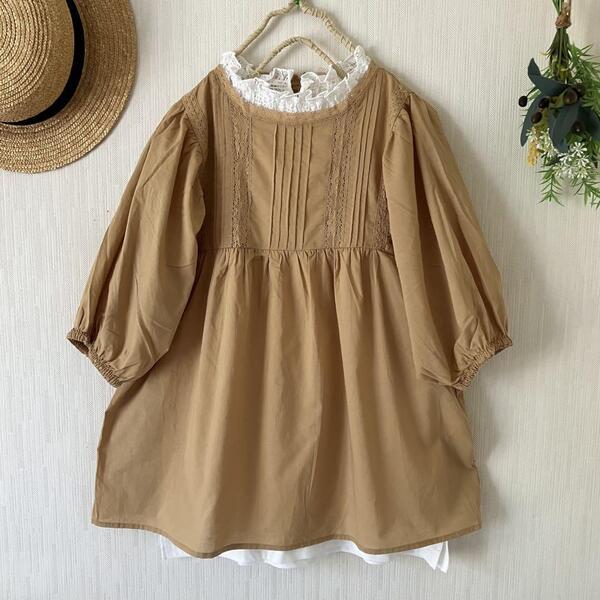 新品★サマンサモスモス★sm2★ボリューム袖*レース&ピンタックふんわりブラウス