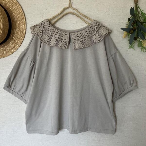 新品★サマンサモスモス★sm2★お花レース*襟パーツレース付カットソー*前後着2way*着回し力抜群