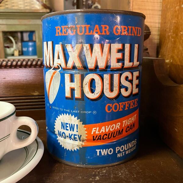 【VINTAGE】 コーヒー缶 MAXWELL HOUSE coffee 店舗什器 アンティーク 古着 US 店舗什器 古道 vintage ブリキ缶