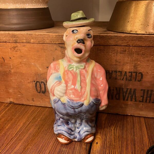 【vintage】 Hobo Liquor Decanter おじさん 酔っ払い 陶器 日本製 店舗什器 antiques アンティーク 古着 US 店舗什器 古道具 vintage