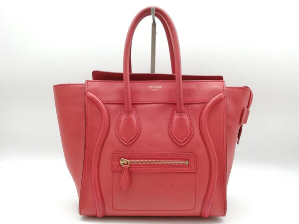 CELINE ラゲージ マイクロショッパー ハンドバッグ レザー レッド トートバッグ セリーヌ 送料無料