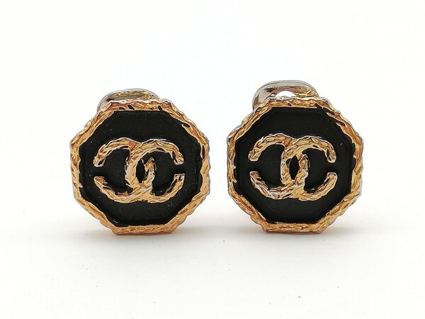 CHANEL シャネル イヤリング ココマーク ゴールド ブラック 八角形