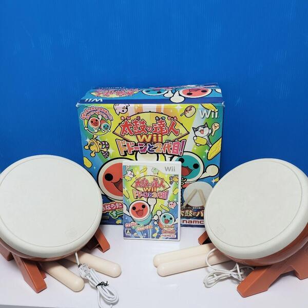 送料無料☆ 動作品 太鼓の達人 Wii ドドンと2代目箱付きセット タタコン2個とソフトセット