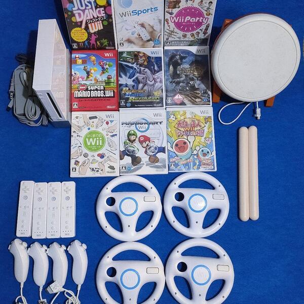 豪華Wii 4人で遊ぶ ハンドル 本体 マリオカート 太鼓の達人 ポケモン 任天堂 送料無料 動作品