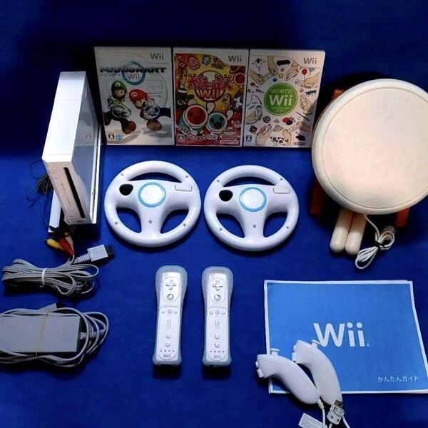 任天堂 Wii マリオカート ハンドル 太鼓の達人 タタコン セット任天堂 任天堂 送料無料 動作品 まとめて ヌンチャク wiiリモコン