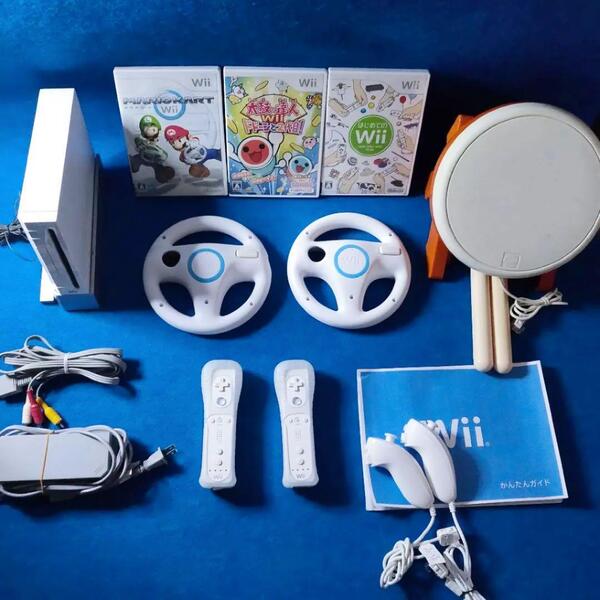 任天堂 Wii マリオカート ハンドル 太鼓の達人 タタコン セット任天堂 送料無料 動作品 タタコン ヌンチャク wiiリモコン
