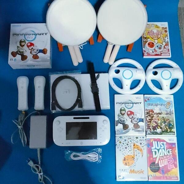 Wiiu本体 32GB マリオカートWii 太鼓の達人 タタコン マリオパーティ8 ジャストダンス2 wiiハンドル wiiリモコン