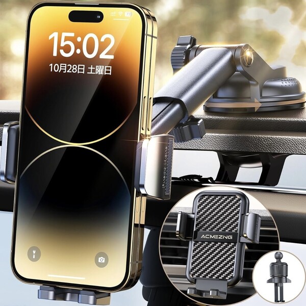 スマホホルダー 車 ACMEZING スマホスタンド【最強の360°回転ベース&進化二重フック】車載 超強力真空吸盤 カー用品 携帯ホルダー