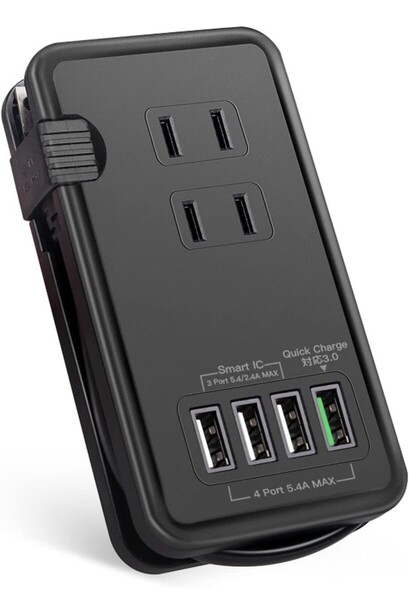 Ewin 電源タップ usb コンセント ac アダプター qc3.0 急速充電 usb充電ポート 一体式 3個口 4USBポート タップ 延長コード 25cm 過電保護