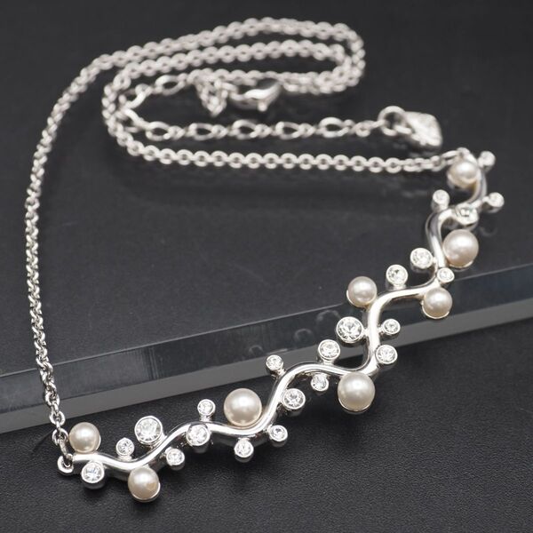 A356 スワロフスキー SWAROVSKI ネックレス フェイクパール ラインストーン デザイン シルバー