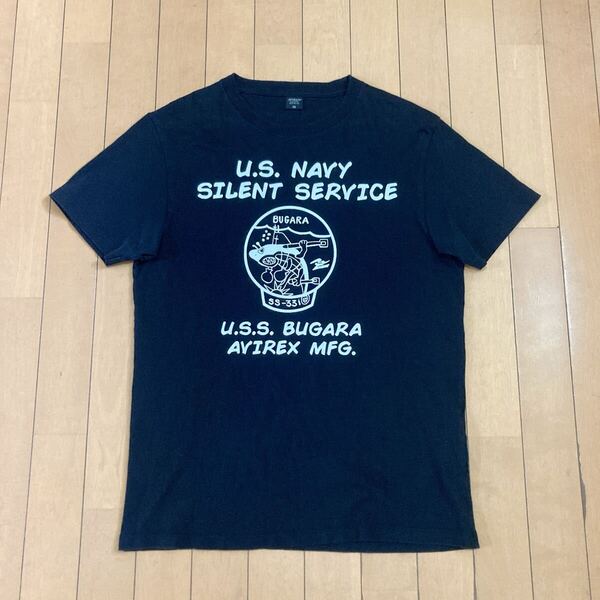 【良品】AVIREX アビレックス U.S.S BUGARA プリント Tシャツ 半袖Tシャツ Tシャツ プリント M ブラック