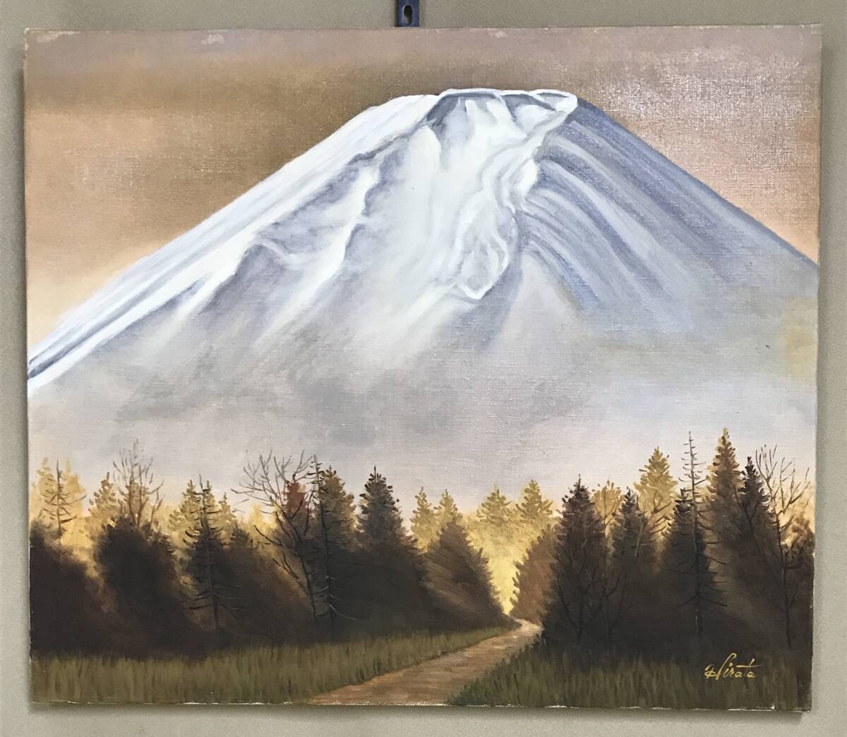 平田國廣『晩秋山村』10号 風景画 油彩 油絵 絵画 肉筆 額装