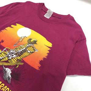 GILDAN スカル 骸骨 サンセット 半袖Tシャツ 紫 メンズS