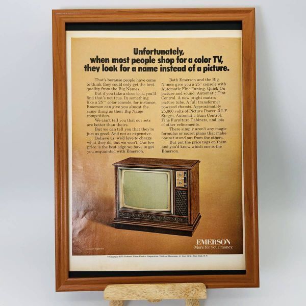 『 エマソン・エレクトリック カラーテレビ 』ビンテージ 広告 60年代 フレーム 付 ポスター 当時物 額付 LIFE 雑誌 アンティーク