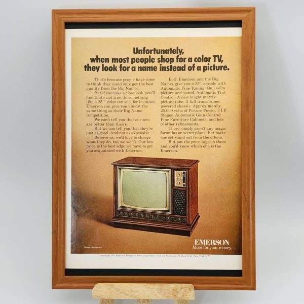 『 エマーソン カラーテレビ 』ビンテージ 広告 60年代 フレーム 付 ポスター 当時物 額付 LIFE 雑誌 アンティーク オリジナル