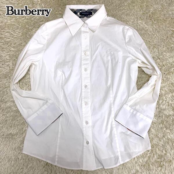 【極美品】BURBERRY LONDON バーバリー ロンドン ブラウス シャツ 長袖 ノバチェック ノヴァチェック ホース刺繍 ホワイト 白 38サイズ M