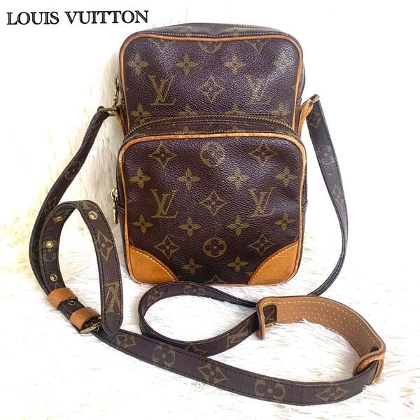 【美品】LOUIS VUITTON ルイヴィトン アマゾン ショルダーバッグ ポシェット モノグラム レザー 茶色 ブラウン 金 ゴールド金具 M45236