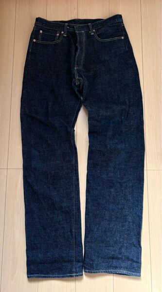 W34 籠楽ジーンズ カグラジーンズ KAGURA JEANS K1001 ヘビーオンス 赤耳 ボタンフライ チェーンステッチ 濃紺デニム 日本製