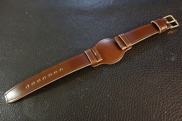 ◆台座付VINTAGE BELT◆高品質国産オイルコードバン Custom Order(ラグ幅/台座SIZE/バックルカラー)Coffee Brown 受注生産 腕時計ベルト