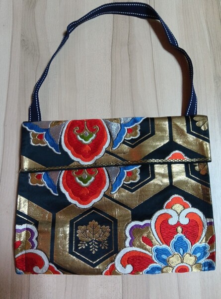 着物帯のリメイクショルダーバック ハンドメイド
