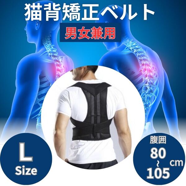 Lサイズ 猫背矯正ベルト 男女兼用 姿勢矯正ベルト 矯正バンド 肩凝り 腰痛 背骨サポーター 背骨矯正 メンズ レディース 姿勢改善