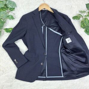 美品 SUIT SELECT スーツセレクト シアサッカー ギンガムチェック ストレッチ シングル 2B アンコンジャケット テーラード Y4