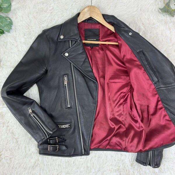 美品 JACKROSE ジャックローズ ラムレザー 羊革 本革 ダブルライダース レザージャケット L ブラック 黒