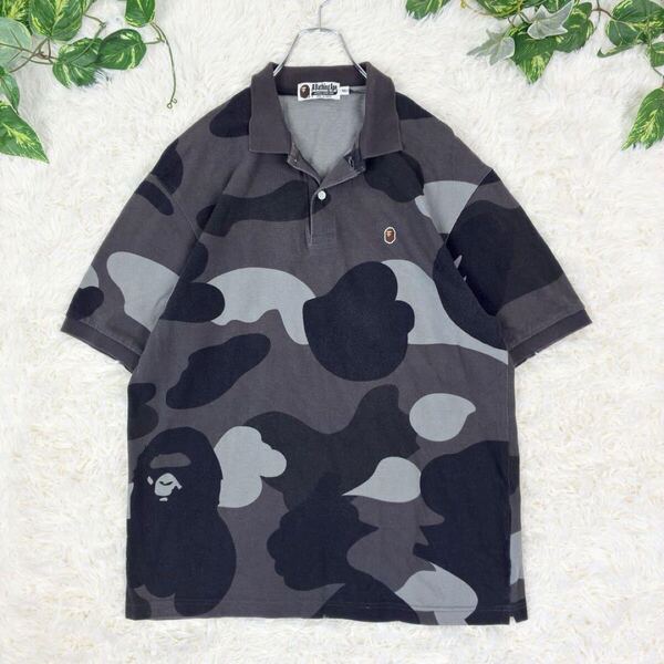A BATHING APE アベイシングエイプ ビッグカモ カモフラ柄 ワンポイントロゴ 半袖ポロシャツ ビッグシルエット オーバーサイズ XXL