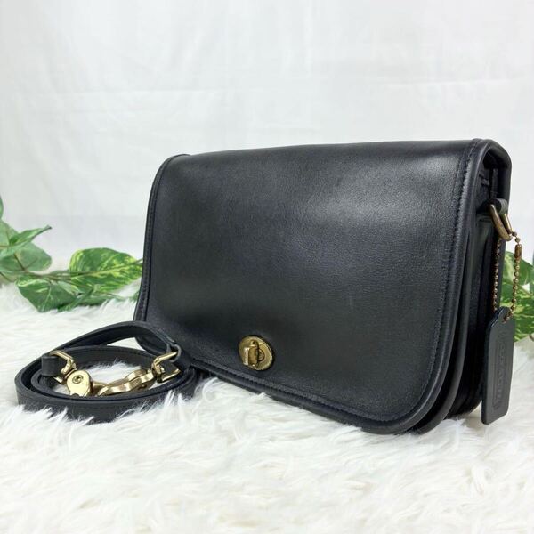 美品 OLD COACH オールドコーチ 9755 ショルダーバッグ ポーチ グラブタンレザー ターンロック ゴールド金具 肩掛け クロスボディ