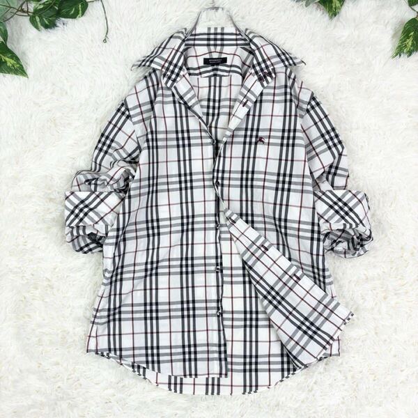 美品 BURBERRY BLACKLABEL バーバリーブラックレーベル ワンポイントロゴ ホースロゴ 刺繍ロゴ ノバチェック BD長袖シャツ L 日本製