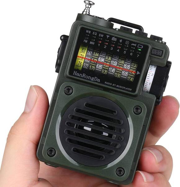 【大特価】Bluetoothスピーカー 小型BCLラジオ MicroSDカード対応 FM/AM/短波ワイドFM対応 充電式 MP3レトロプレーヤー HRD700