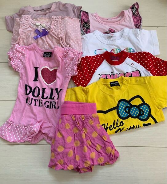 送料込み 90cm 女の子8点セット ワンピース チュニック 半袖Tシャツ スカート ベビー 幼児 ドーリーリボン 子供服 トップス 夏服