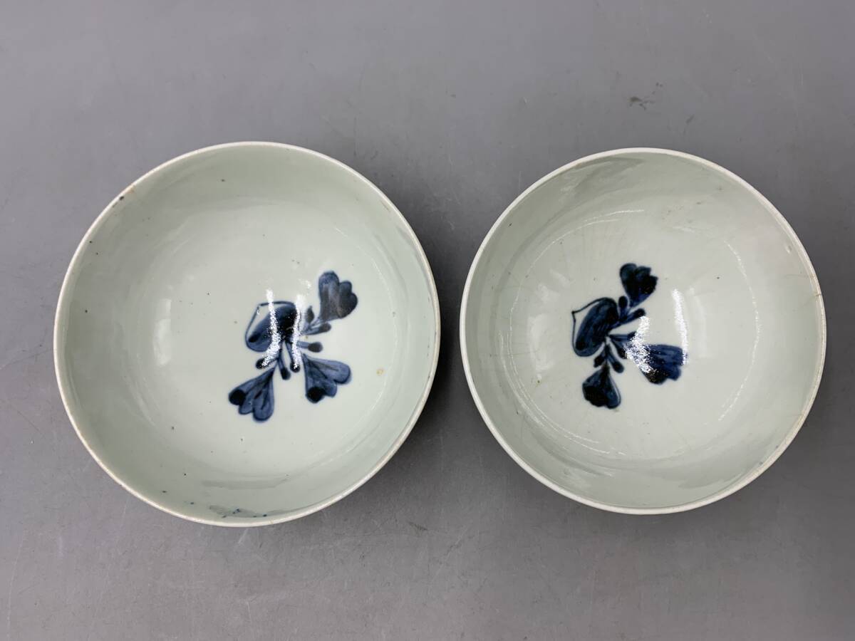 6＃B/7346 中国古玩 染付 煎茶碗 茶碗 2客 唐物 時代物 中国