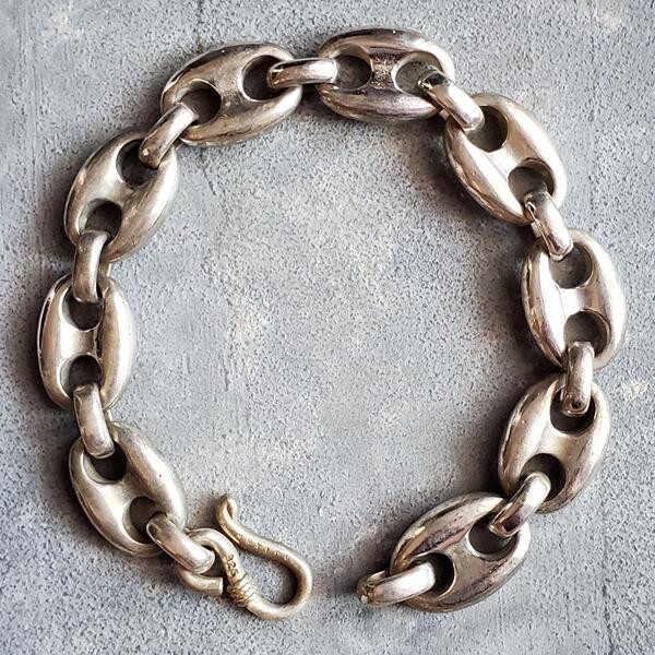 ヴィンテージ シルバー MEXICO 925 刻印 VINTAGE アンカーチェーン ブレスレット アンティーク SILVER 豚鼻