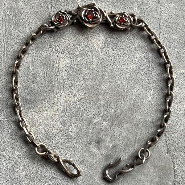 ヴィンテージ VINTAGE シルバー レッドストーンローズ ブレスレット 薔薇 925 刻印 アンティーク SILVER