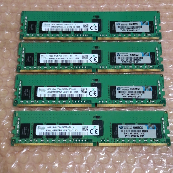 ★送料無料★ SK hynix 16GB×4枚 計64GB / DDR4メモリ 1Rx4 PC4-2400T-RC1-11 / HP 80902-091 / 動作確認済 / T658