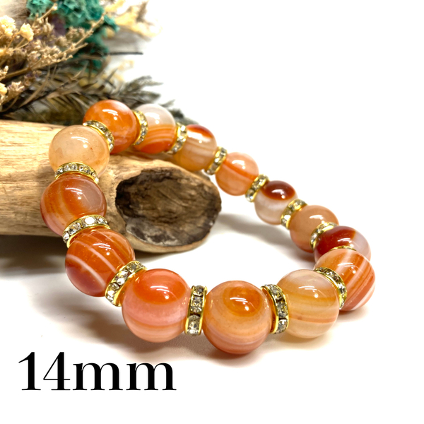パワーストーン ブレスレット カーネリアン・サードニクス (レッド天眼石) 14mm 天然石ブレス (ゴールド) 浄化 メンズ 男性 14ミリ