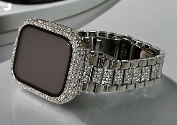 ss アップルウォッチ ステンレスベルト バンド Apple Watch キラキラ カバー ケース シルバー 40mm 41mm 42mm 44mm 45mm 46mm