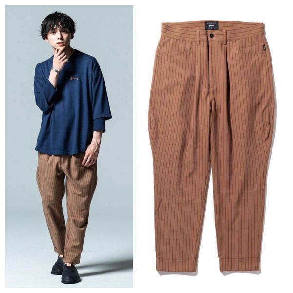 新品/Lサイズ/W87cm/定価 21,450円/グラム glamb/サルエルクロップドパンツ/ベージュ/ストライプ/スラックス/③/送料無料