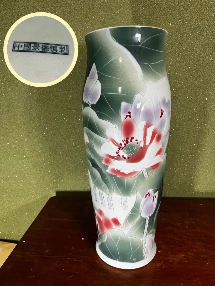 中国古玩 粉彩 桃漢詩文 景徳鎮製 花瓶