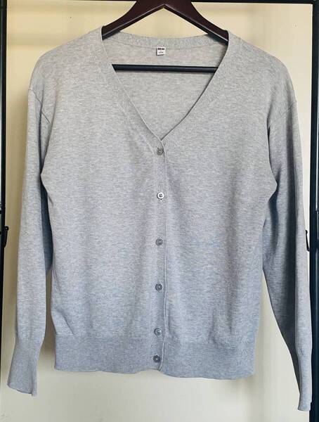 ユニクロ UVカット スーピマコットン Vネック カーディガン レディース グレー uniqlo 長袖